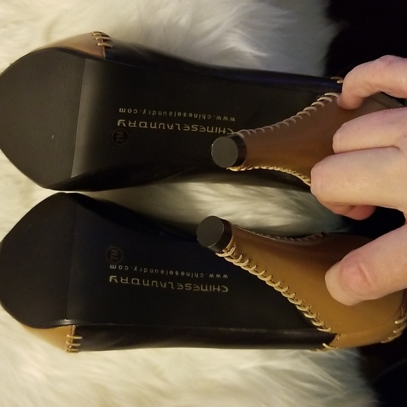👣CHINESE LAUNDRY Leather comfort Fit Brown Patchwork Heels footwear in3 sizes - Picture 10 of 15